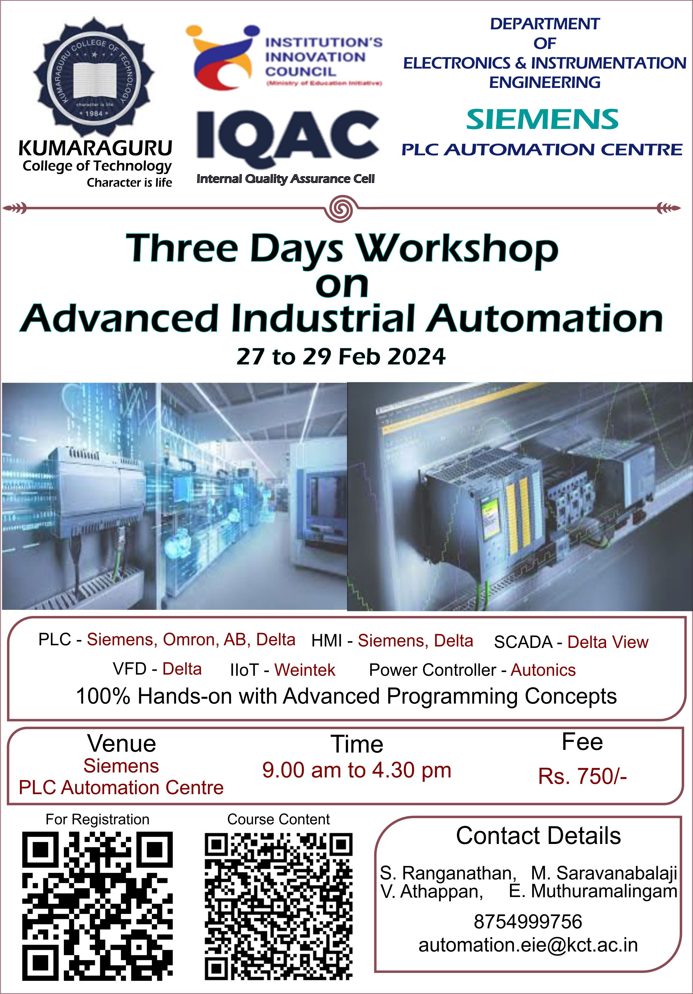 Three Days Workshop on Advanced Industrial Automation 2024